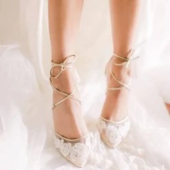 ANITA GOLD Evening & Bridal Gold Shoes Lace Floral Illusion Mesh Wedding