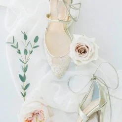 ANITA GOLD Evening & Bridal Gold Shoes Lace Floral Illusion Mesh Wedding