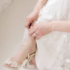 ANITA GOLD Evening & Bridal Gold Shoes Lace Floral Illusion Mesh Wedding