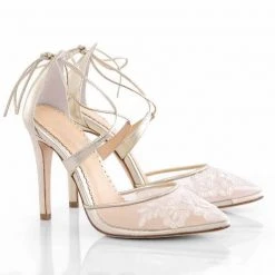 ANITA GOLD Evening & Bridal Gold Shoes Lace Floral Illusion Mesh Wedding