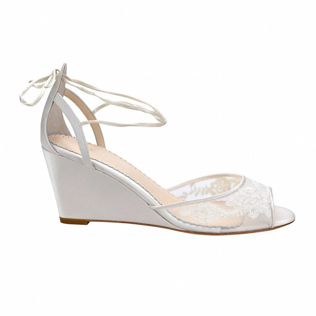 PAMELA Ivory Floral Lace Wedge Wedding Shoe PAMELA Ivory Floral Lace Wedge Wedding Shoe