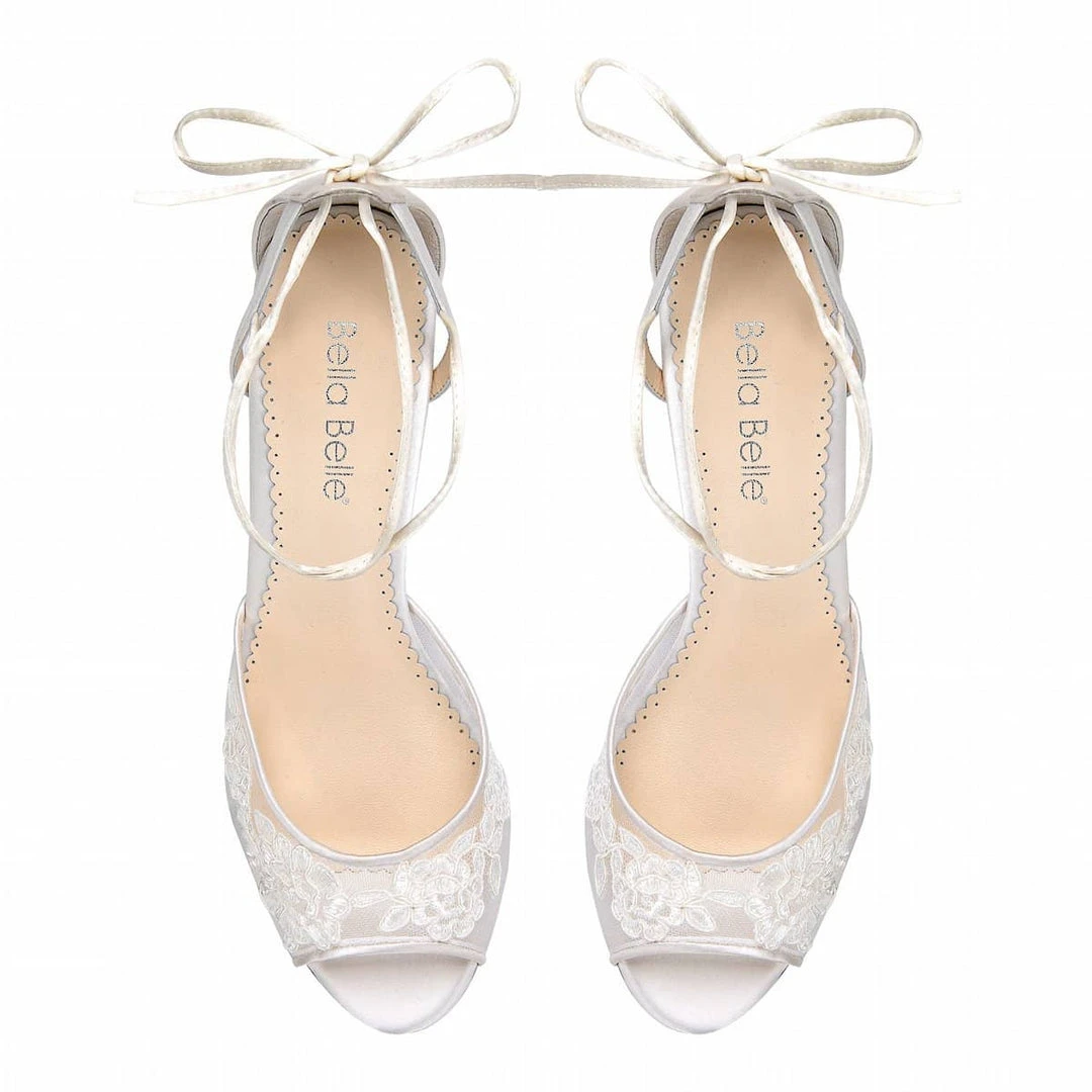 PAMELA Ivory Floral Lace Wedge Wedding Shoe PAMELA Ivory Floral Lace Wedge Wedding Shoe