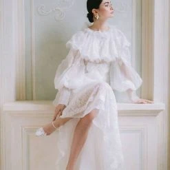 SERENA Flower Lace Wedding Shoes Low Heel