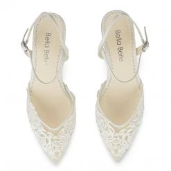 MINA Pearl Heels Ivory Lace Low Heel