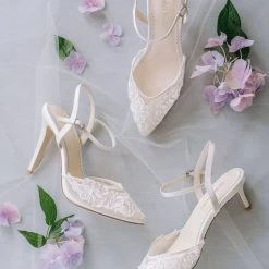 MINA Pearl Heels Ivory Lace Low Heel