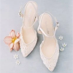 MAYA Ivory Lace And Pearl Wedding Heel