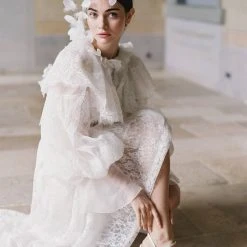 MAYA Ivory Lace And Pearl Wedding Heel