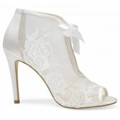 NIKKI IVORY Ivory Ribbon Tie Lace Embroidered Bootie