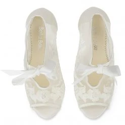 NIKKI IVORY Ivory Ribbon Tie Lace Embroidered Bootie