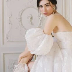 NIKKI IVORY Ivory Ribbon Tie Lace Embroidered Bootie