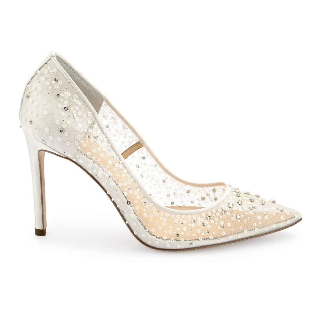 ELSA IVORY Wedding Sequin Heels Ivory Crystal Studded High Heels ELSA IVORY Wedding Sequin Heels Ivory Crystal Studded High Heels