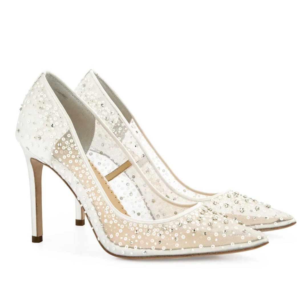 ELSA IVORY Wedding Sequin Heels Ivory Crystal Studded High Heels ELSA IVORY Wedding Sequin Heels Ivory Crystal Studded High Heels
