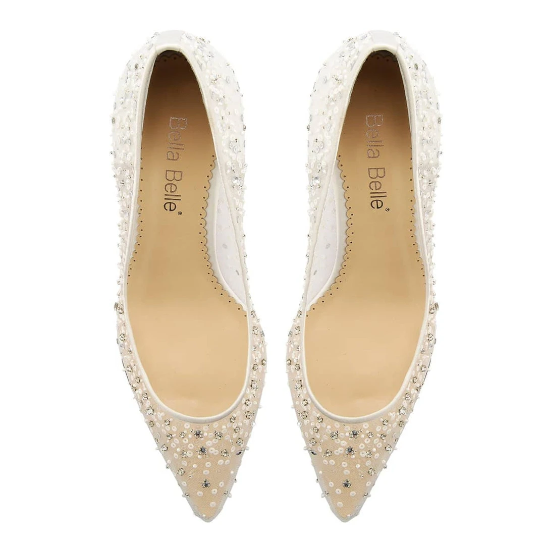 EVELYN IVORY Sparkly Ivory Kitten Heels With Sequins & Crystals Wedding EVELYN IVORY Sparkly Ivory Kitten Heels With Sequins & Crystals Wedding