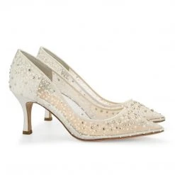 EVELYN IVORY Sparkly Ivory Kitten Heels With Sequins & Crystals Wedding
