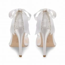 GISELLE Ivory Lace Boho Wedding Heels With Ribbon Tie