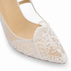 GISELLE Ivory Lace Boho Wedding Heels With Ribbon Tie