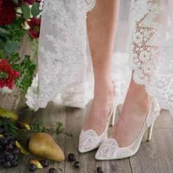 GISELLE Ivory Lace Boho Wedding Heels With Ribbon Tie