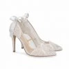 GISELLE Ivory Lace Boho Wedding Heels With Ribbon Tie