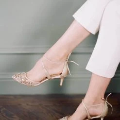 FRANCES GOLD Wedding Champagne Gold Kitten Heels With Crystals