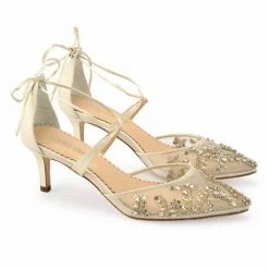 FRANCES GOLD Wedding Champagne Gold Kitten Heels With Crystals