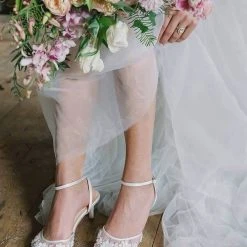 ROSA IVORY Floral Pearl Beaded Wedding Shoes Low Heel