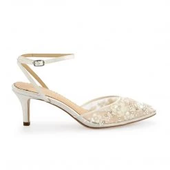 ROSA IVORY Floral Pearl Beaded Wedding Shoes Low Heel