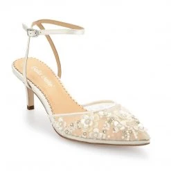 ROSA IVORY Floral Pearl Beaded Wedding Shoes Low Heel