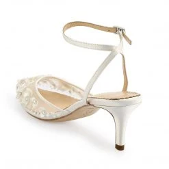 ROSA IVORY Floral Pearl Beaded Wedding Shoes Low Heel