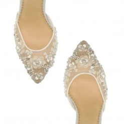 ROSA IVORY Floral Pearl Beaded Wedding Shoes Low Heel