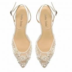 ROSA IVORY Floral Pearl Beaded Wedding Shoes Low Heel