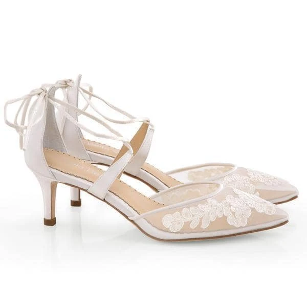 AMELIA Floral Ivory Lace Kitten Heels Wedding AMELIA Floral Ivory Lace Kitten Heels Wedding