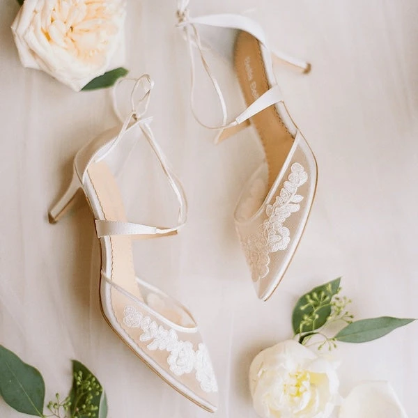 AMELIA Floral Ivory Lace Kitten Heels Wedding AMELIA Floral Ivory Lace Kitten Heels Wedding