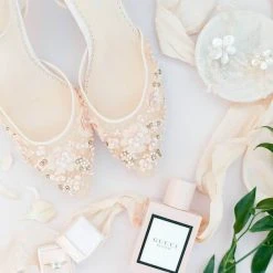 ROSA BLUSH Pearl Pink Wedding Shoes Low Heel