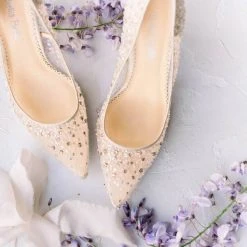 ELSA NUDE Crystal Embellished Sequin Sparkly Nude Heels Wedding