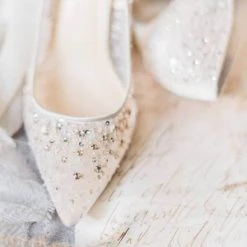 EVELYN NUDE Wedding Low Heel Crystal Sequin Nude Sparkly Heels