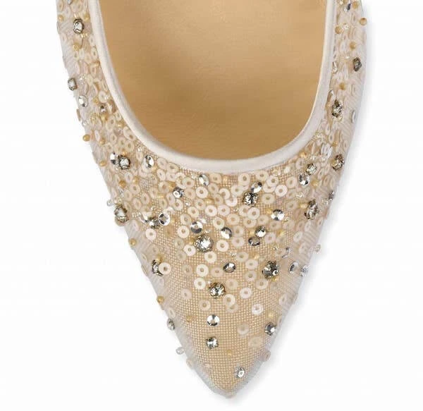 EVELYN NUDE Wedding Low Heel Crystal Sequin Nude Sparkly Heels EVELYN NUDE Wedding Low Heel Crystal Sequin Nude Sparkly Heels