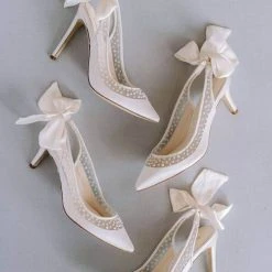 GABRIELLE Ivory Slingback Wedding Shoes With Pearls