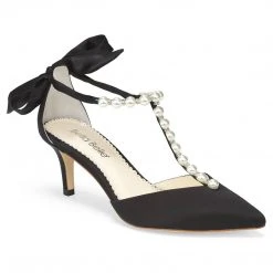 LISA BLACK Black Ankle Strap Heel With Pearl Detail
