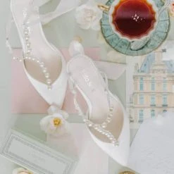 LUCIA Wedding Ivory Pearl Bridal Shoes With Bow