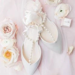 LUCIA Wedding Ivory Pearl Bridal Shoes With Bow