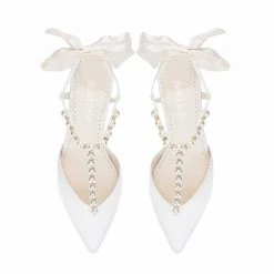 LUCIA Wedding Ivory Pearl Bridal Shoes With Bow