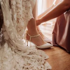 LUCIA Wedding Ivory Pearl Bridal Shoes With Bow
