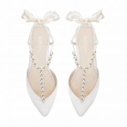 LULU Pearls And Crystal Ivory Bow Wedding Flats