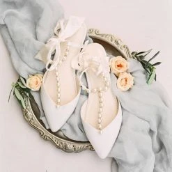 LULU Pearls And Crystal Ivory Bow Wedding Flats