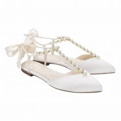 LULU Pearls And Crystal Ivory Bow Wedding Flats