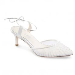 ELENA Wedding Pleated Tulle Pearl Kitten Heels
