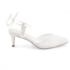 ELENA Wedding Pleated Tulle Pearl Kitten Heels
