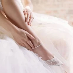 ELENA Wedding Pleated Tulle Pearl Kitten Heels