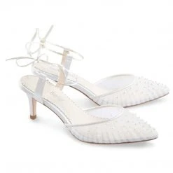 ELENA Wedding Pleated Tulle Pearl Kitten Heels