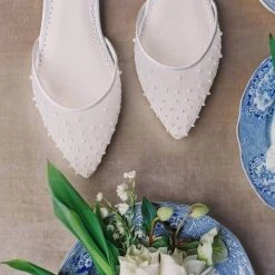 CARINA Pleated Tulle Pearl Flats For Wedding